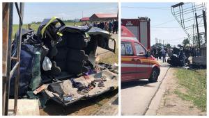 Accident de taxi înfiorător la Redea, în Olt. Sunt trei morţi şi doi răniţi, după ce maşina s-a izbit violent de un stâlp (Imagini dramatice)