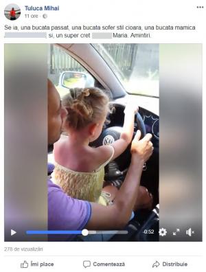 O fetiţă de nici 6 ani e la volan, într-un sat din Călăraşi, şi mama ei o încurajează: "Ţine maşina dreaptă mami, că uite, vine din faţă!" (video)