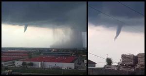 Tornadă în formare, surprinsă în România. Fenomenul meteo extrem de rar a fost filmat în sudul Timişoarei. "Apariţie neaşteptată peste oraş!" (Video)