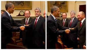 Gabriel Oprea acuzat că a publicat pe Facebook o fotografie trucată, în care apare dând mâna cu Barack Obama