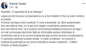 Tudorel Toader susține că nu este inițiatorul legii privind recursul compensatoriu