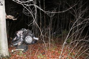 Imagini de coşmar în Germania, un adolescent de 16 ani a murit într-un Audi rupt în două, într-o pădure