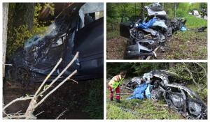 Tânăr şofer român mort în Germania, maşina sa, făcută praf într-un pom