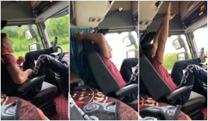 El e tânărul şofer român de TIR filmat conducând cu picioarele pe volan, în Italia (video)