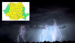 ANM a extins codul galben de furtuni, ploi torenţiale şi grindină în aproape toată ţara