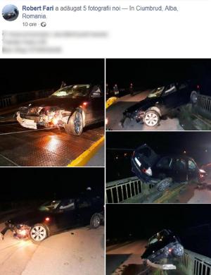 Un tânăr s-a înfipt cu BMW-ul în parapet, bolidul a rămas suspendat pe podul de peste Mureș