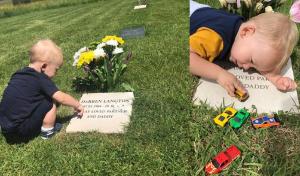 Un băieţel de doi ani cântă la mormântul tatălui său şi îl invită să se joace împreună (Video)