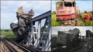 Un tren de călători s-a înfipt într-un camion, în Bacău. Basculanta a fost ruptă în două în urma impactului (Video) 