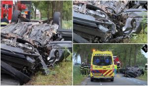 Un român a murit în Olanda, maşina lui s-a făcut zob, după ce a lovit un copac (video)