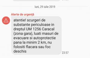 Mesaj Ro-Alert la Caracal, luni noaptea: "Luaţi măsuri de evcuare până la minim 2 km!"