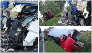 Doi români au intrat cu BMW-ul în două camioane făcute praf, în Ungaria