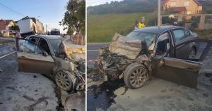 Un șofer a murit strivit de un TIR, după ce a ajuns pe contrasens, în Sibiu