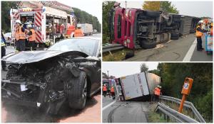 Un Ferrari a răsturnat un camion românesc pe o autostradă din Germania. 500.000 € pagube