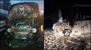 Un microbuz de călători a ars ca o torță în autogara Brașov. Incendiul a pornit de la un scurtcircuit la motor
