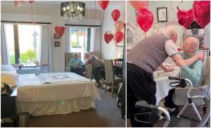 O soţie iubitoare şi-a surprins soţul de 96 de ani, bolnav de demenţă, după ce s-a mutat în acelaşi cămân de bătrâni, pentru a fi împreună