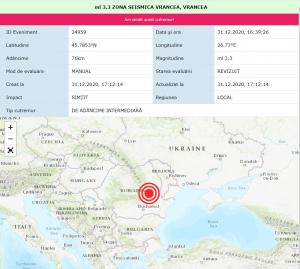 Un nou cutremur în Vrancea, în ultima zi din 2020