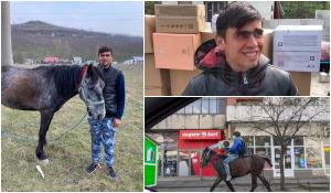 Sergiu, tânărul care s-a dus pe cal la maternitate, a împărțit nevoiașilor o parte din donațiile primite de la oameni