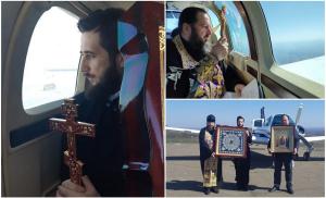 Rugăciune din avion, pentru a scăpa de coronavirus. Doi preoți au făcut înconjurul Moldovei cu icoane și moaște