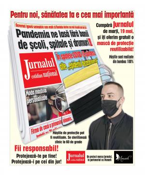 Marți, 19 mai, cumperi Jurnalul și primești gratuit o mască de protecție