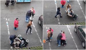 Femeie în scaun cu rotile răsturnată pe stradă, la Cluj. A intrat cu scaunul în altă femeie (video)