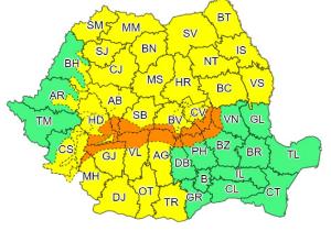 ANM e emis noi avertizări meteo în România. Cod portocaliu de ninsori viscolite în 13 județe, zona de munte