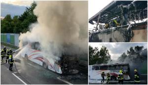 Autocar plin cu români, cuprins de flăcări pe o autostradă din Austria