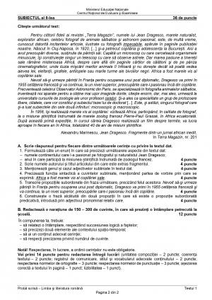 Evaluarea Naţională 2020. Subiecte şi barem pentru Limba şi literatura română - varianta 1