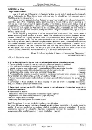 Evaluarea Naţională 2020. Subiecte şi barem pentru Limba şi literatura română - varianta 2