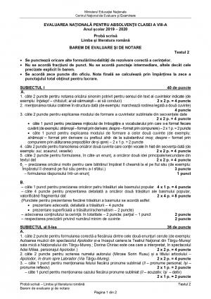 Evaluarea Naţională 2020. Subiecte şi barem pentru Limba şi literatura română - varianta 2