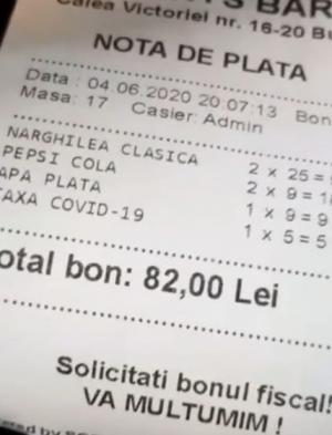 Taxa covid pe nota de plată la o terasă de pe Calea Victoriei, din București