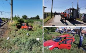 Tragedie pe calea ferată, la Bacău. 3 morți și 2 răniți, după ce o mașină a fost spulberată de tren