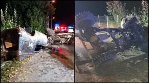 Jeep distrus complet într-un stâlp de beton din Baia Mare, caroseria a sărit de pe șasiu