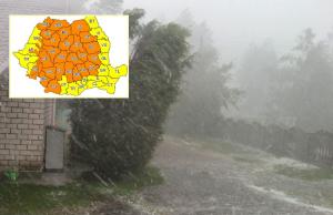 Coduri galben și portocaliu de ploi, grindină și vijelii în toată țara. Rafale de peste 100 km/h la munte