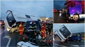 Plan roșu de intervenție la Lețcani. Șofer mort după un accident teribil între un TIR, un autocar și un microbuz