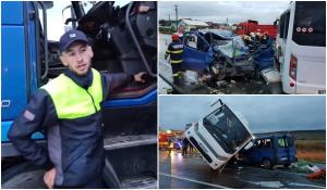 Șoferul basculantei care a lovit un autobuz și l-a aruncat peste un microbuz, la Lețcani, are 22 de ani și permis de un an
