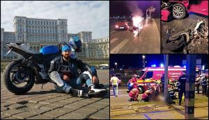 Florin, un motociclist de 27 de ani, a murit azi noapte, în București, spulberat de o șoferiță. Motocicleta a luat foc după impact