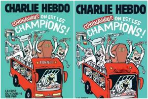 O copertă Charlie Hebdo falsă prezintă România drept ”campioană la coronavirus”: Ilustrează perfect criza sanitară din țară