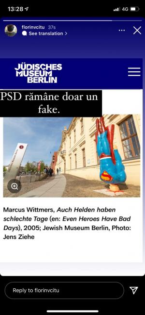 Florin Cîţu acuză PSD de plagiat în cazul machetei cu Superman. Statuia originală îi aparţine unui artist din Germania