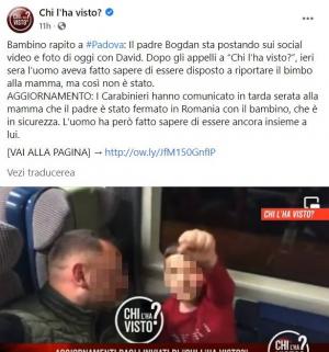 Micuțul David, băiețelul român răpit de lângă mama lui în plină stradă la Padova, în Italia, a fost găsit