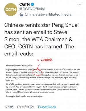 Dispariţia lui Shuai Peng atrage boicoturi în tenis şi Jocurile Olimpice. WTA provoacă guvernul chinez cum nu a mai îndrăznit nimeni până acum