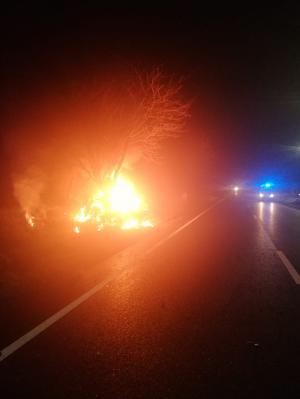 O șoferiță a murit carbonizată după ce maşina în care se afla s-a izbit de un copac și s-a transformat într-o minge de foc, în Ialomița