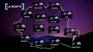 Vremea 27 decembrie. Temperaturile sunt în scădere, precipitaţii sub formă de ninsoare în Moldova şi estul Transilvaniei şi mixte în Maramureş