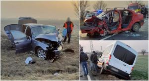 Accident cu cinci victime la Moara Nouă, în Dâmboviţa. Două maşini şi un microbuz, impact teribil DN 71