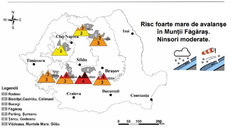 Pericol de avalanșă la munte. Nivel maxim de alertă, 5 din 5, pentru Masivul Făgăraș