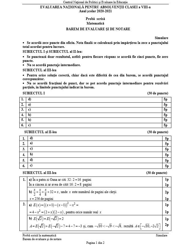 Subiecte Simulare Evaluare Nationala 2021 Matematica ...