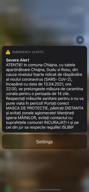 Carantină prelungită în mai multe localități din Ilfov. S-a emis şi o avertizare Ro-Alert pentru comuna Chiajna