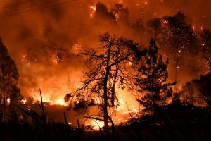 Incendiu puternic în Golful Corint din Grecia, în apropiere de Loutraki. Șase sate și două mănăstiri au fost evacuate