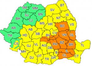 Alerte cod galben și portocaliu în aproape toată țara. Ploi torenţiale şi vijelii în București și 32 de județe