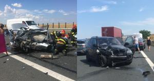 Accident cumplit pe autostrada A1, în Timiș. O femeie a murit, în urma coliziunii dintre un Volkswagen și un BMW
