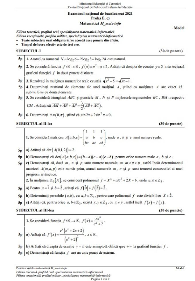 Subiecte MatematicÄƒ Bac 2021 A Fost ExtrasÄƒ Varianta A Doua Cum AratÄƒ Subiectele La Mate Info Filiera TehnologicÄƒ Si La Specializarea StiinÅ£ele Naturii Observatornews Ro